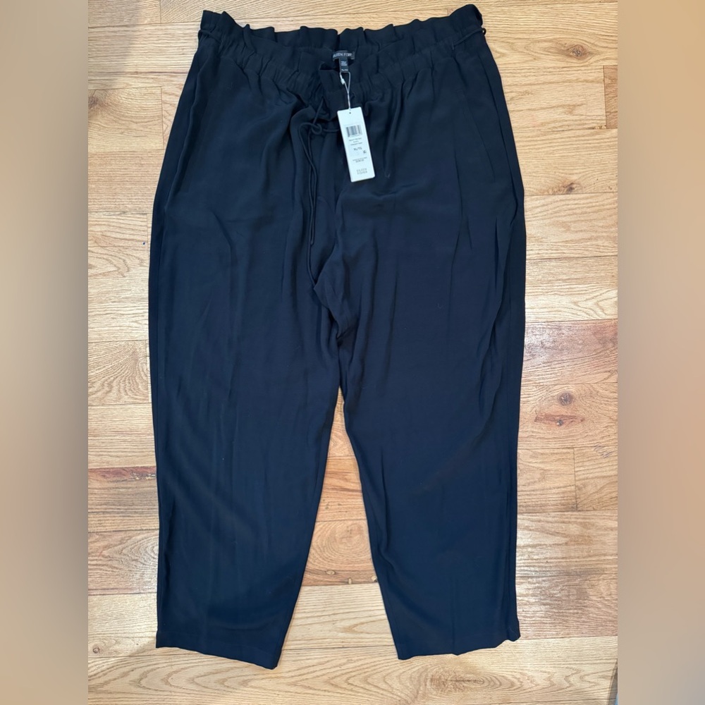 Eileen Fisher Tencel Viscose Crepe Black Straight Pant XL/TG